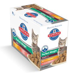 Hills Perfect Weight Chicken And Salmon Pouch Cat Food (12x85g)