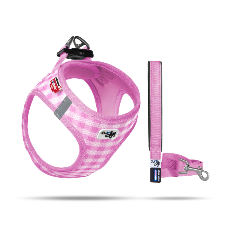 Curli Puppy Air Mesh Harness Set Pink (M) Square