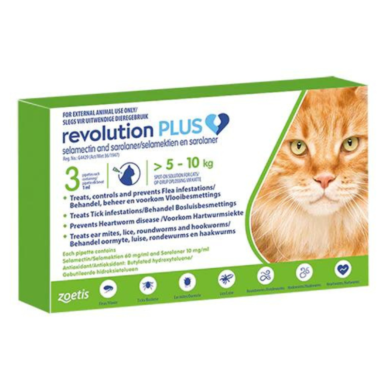 Revolution Plus Cat Tick, Flea and Worm Spot-On Treatment (5kg-10kg)