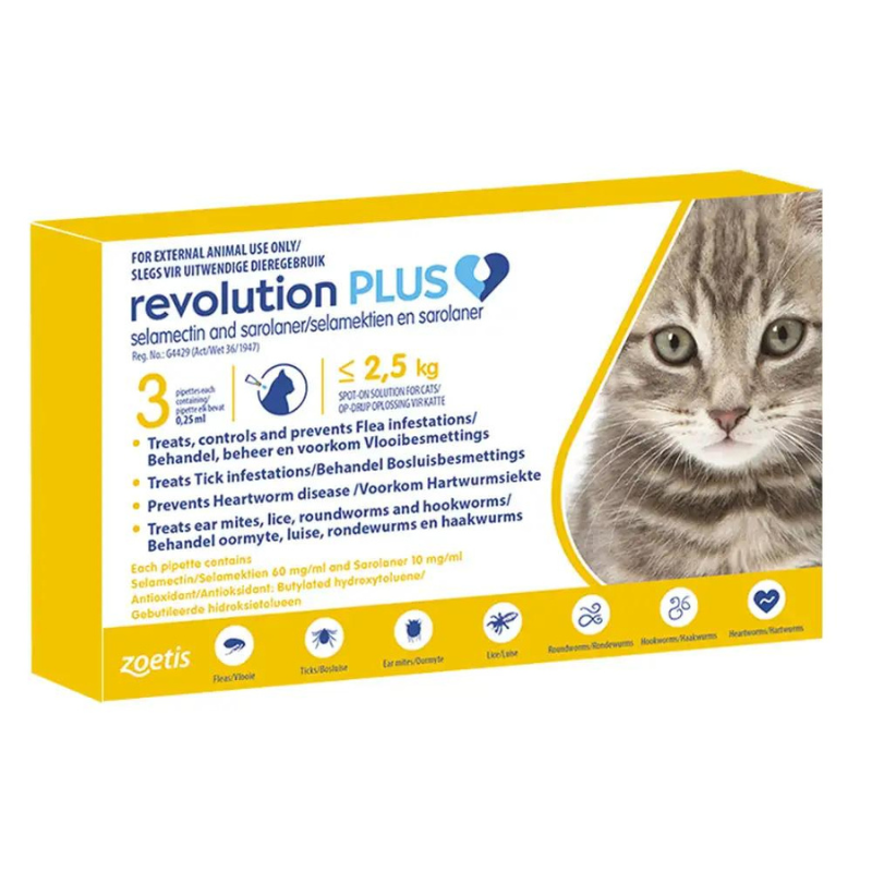 Revolution Plus Cat Tick, Flea and Worm Spot-On Treatment - up to 2.5kg