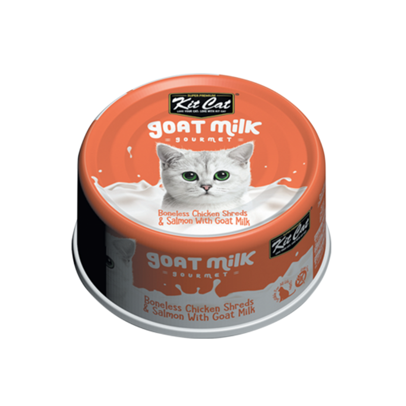 Kit Cat Boneless Chicken Shreds & Salmon With Goat Milk (70g Tray)