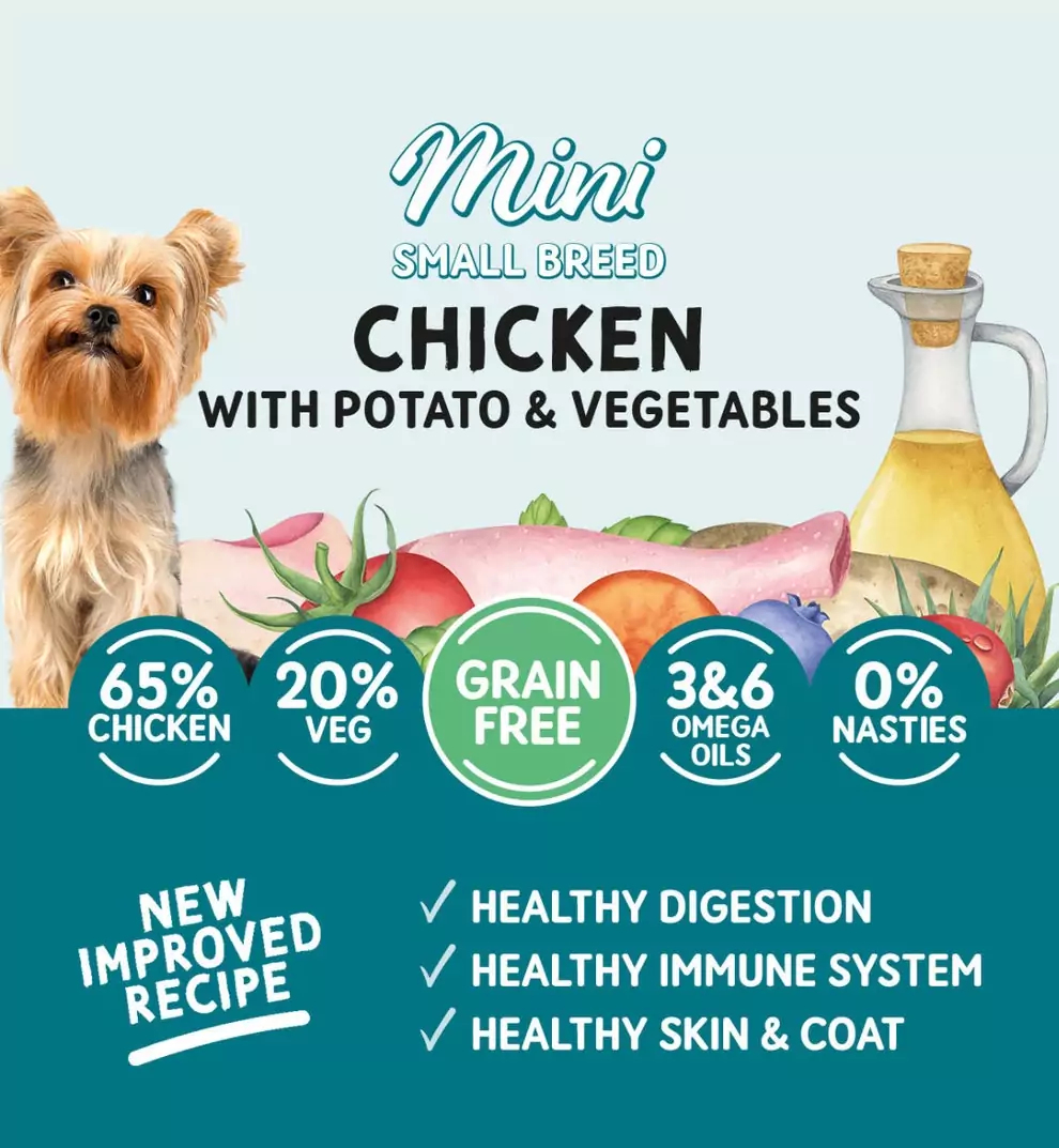 Naturo Adult Mini Dog Chicken with Potato and Vegetables - Grain Free Dog Food | 150g Pouches x 8 - Image 3