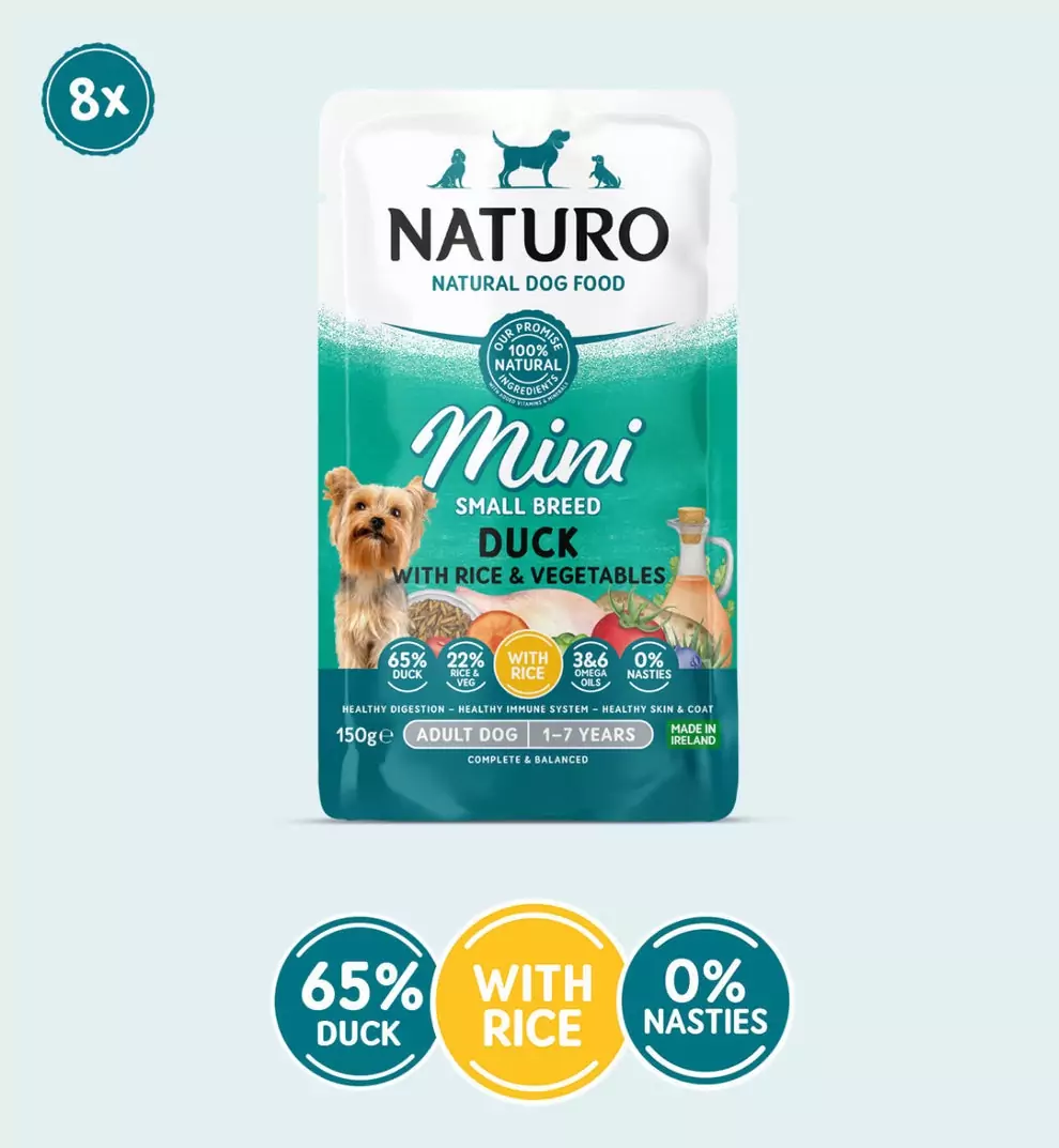 Naturo Adult Mini Dog Duck with Rice and Vegetables - Wet Dog Food | 150g Pouches x 8